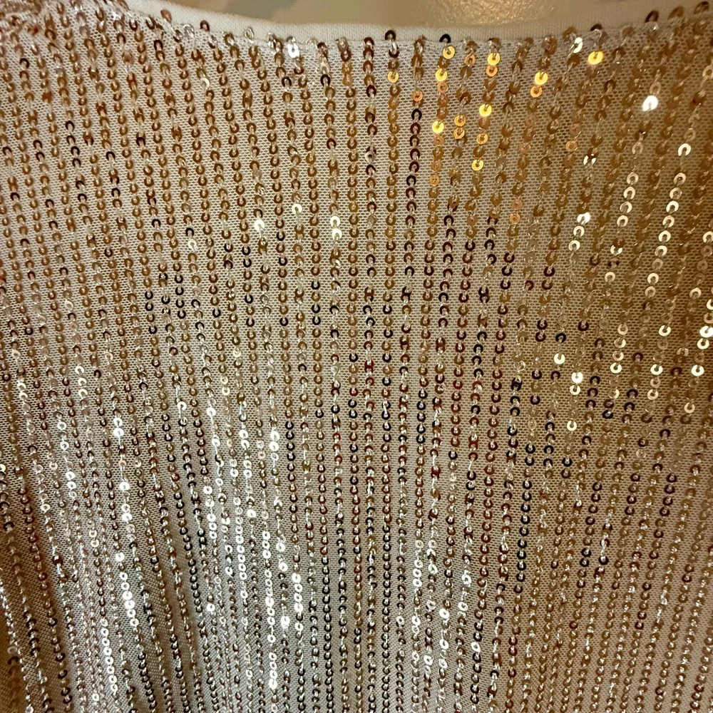 Genhoo Gold Sequin Flutter Sleeve Top – Size Large - Picture 3 of 6